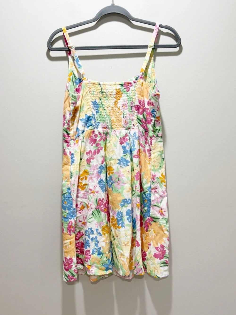 Old Navy Floral Colorful Tropical Linen Blend Mini Dress Vacation Cruise Sz M - Picture 2 of 6